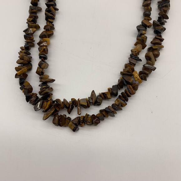 Double Strand Tiger's Eye Chip Necklace Sterling Silver Clasp - Picture 2 of 9